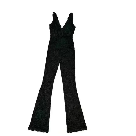 Bebe LACE V-Neck JUMPSUIT BLACK SIZE XS - Picture 4 of 16